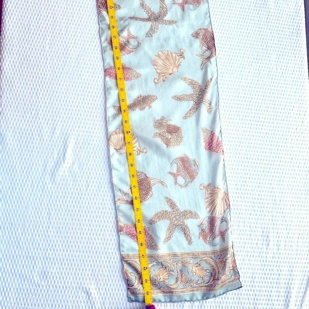 Silk Scarf Oblong Aqua Teal 51 Inches Hand Rolled